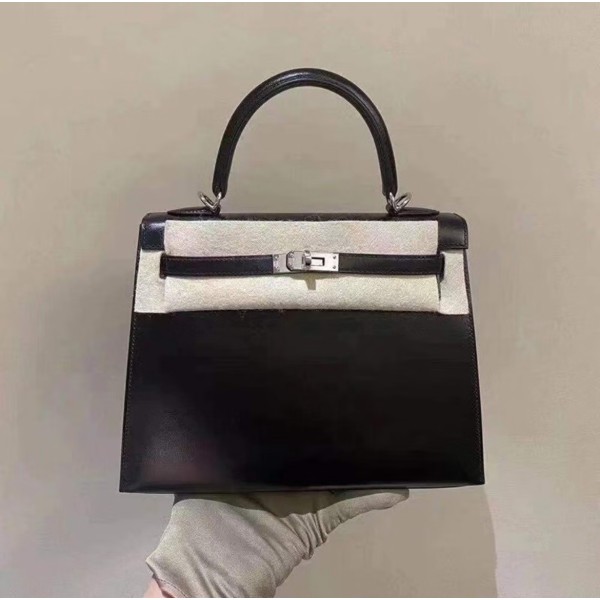 HERMES luxury classic women's bag Kelly25cm black single shoulder crossbody handbag black