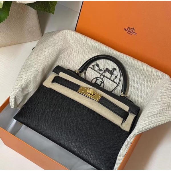 HERMES mini kelly bag Kelly II Black Gold epsom leather shoulder bag pre-sale luxury women's bag