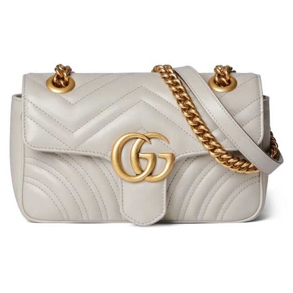 GG Marmont Series quilted mini handbag light grey leather