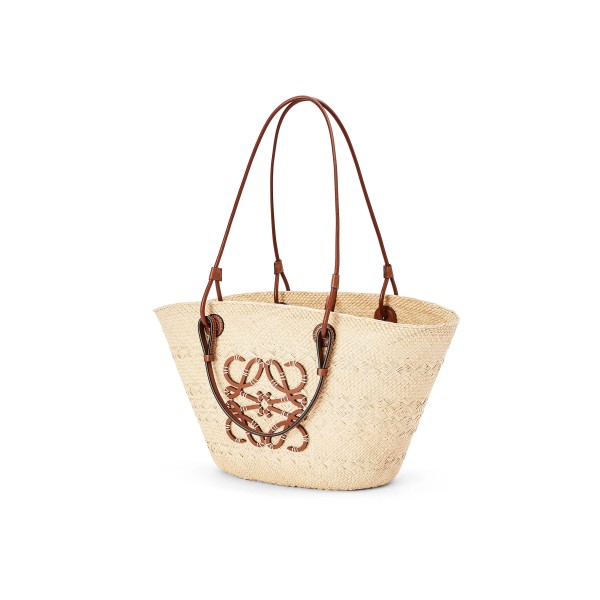 Iraka Palm fiber and cow leather Anagram Basket handbag