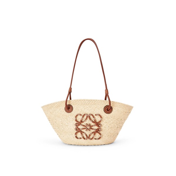 Small Iraka palm fiber and cow leather Anagram Basket handbag