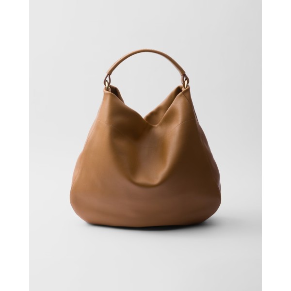 Large leather shoulder bag caramel color